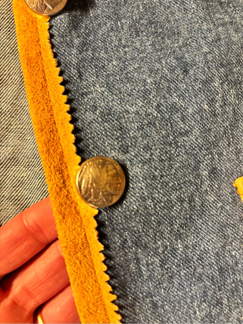 Women's Vintage Denim Vest with Suede Leather Trim and beading - Picture 4 of 5